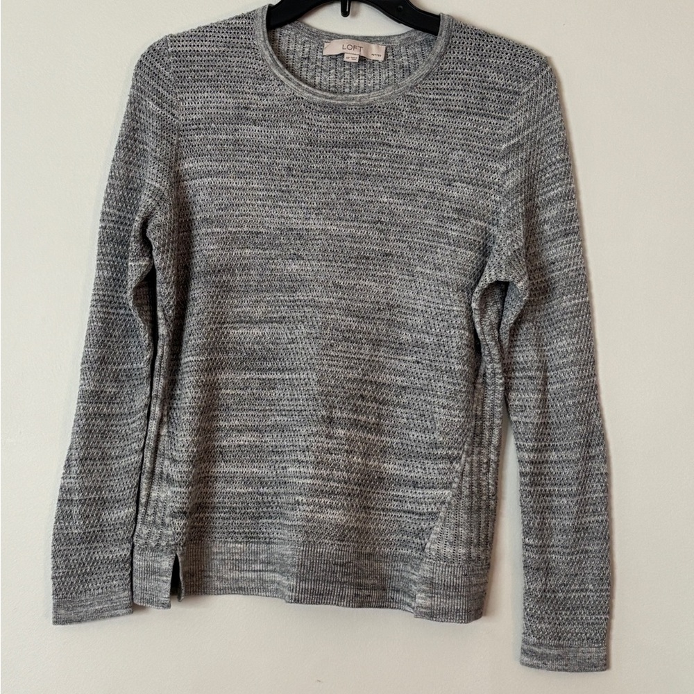 LOFT Gray Marled Knit Crewneck Sweater
